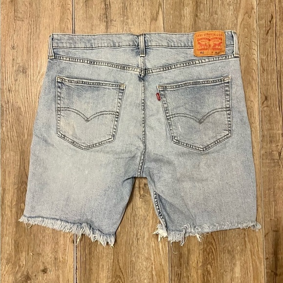 Levi's 412 Jean Shorts Jorts Men 36 W 8” Raw Hem Slim Stretch Denim 90s Y2K Blue - Picture 13 of 13